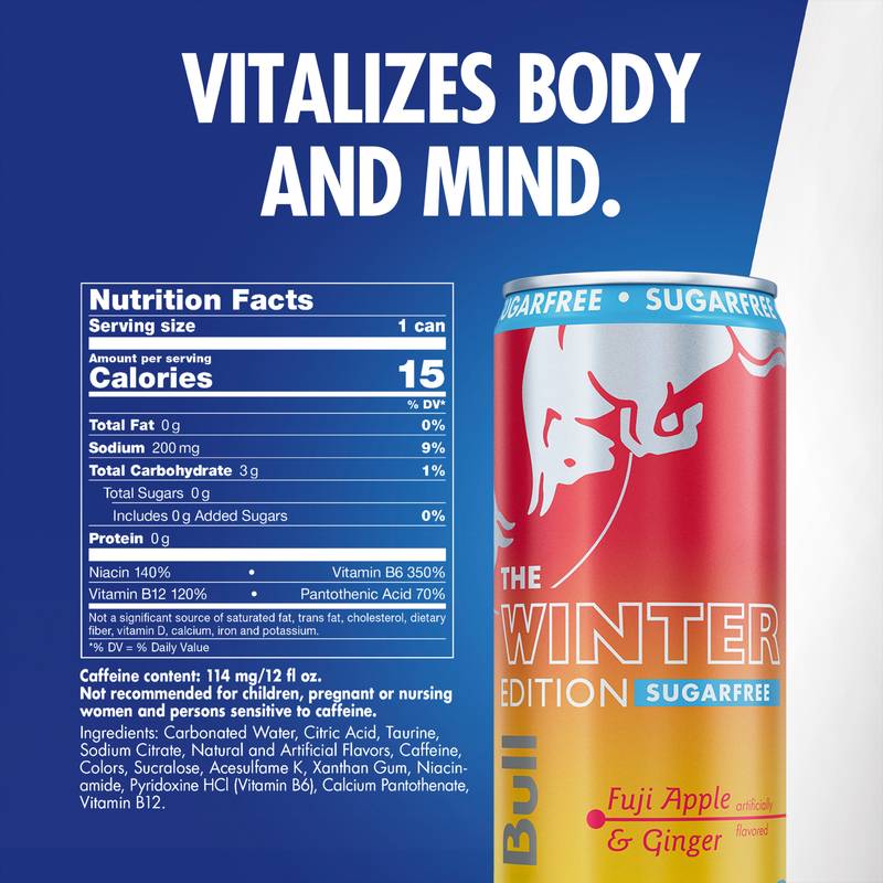 Red Bull Sugar Free Winter Edition Fuji Apple & Ginger Energy Drink 12oz Can