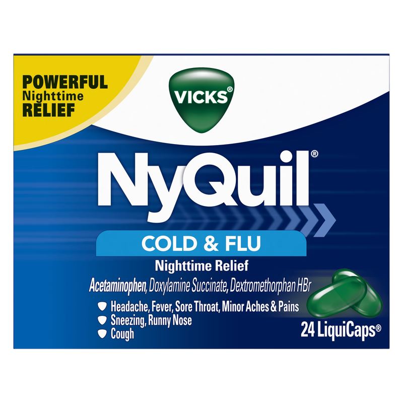 Vicks NyQuil Cold & Flu, LiquiCap Over-the-Counter Medicine, 24ct