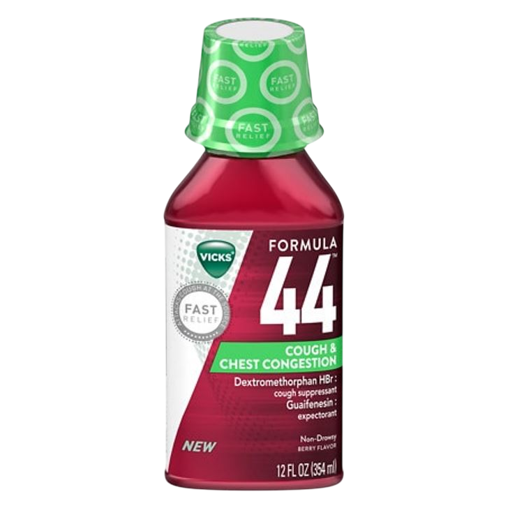 Vicks Formula 44 DM Cough & Congestion Liquid, Cough Medicine for Adults, Berry, 12 fl oz