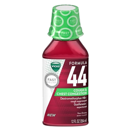 Vicks Formula 44 DM Cough & Congestion Liquid, Cough Medicine for Adults, Berry, 12 fl oz