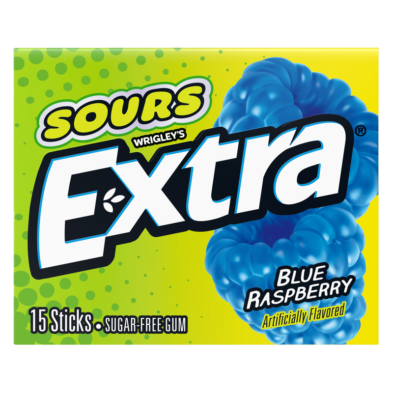 Extra Sours Blue Raspberry Sugar Free Chewing Gum - 15 Stick Pack