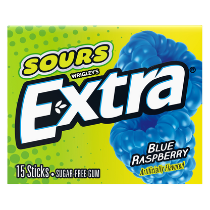 Extra Sours Blue Raspberry Sugar Free Chewing Gum - 15 Stick Pack