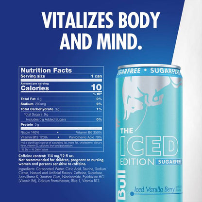 Red Bull Sugar Free Iced Vanilla Berry Energy Drink 12oz Can