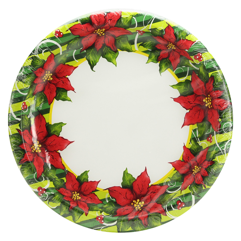 Poinsettia Wreath Dinner Paper Plates 18ct