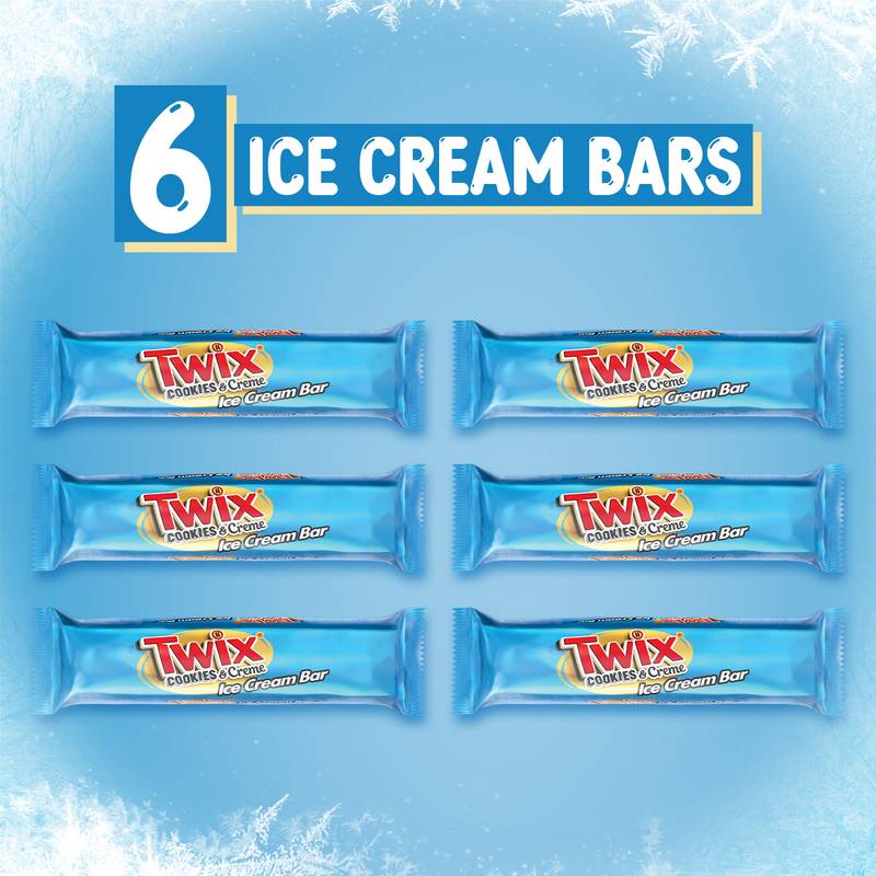 TWIX Cookies & Cream Milk Chocolate Ice Cream Bars, 6 Pack, 1.93 Oz Bars