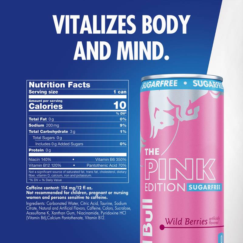 Red Bull Sugar Free Pink Edition Wild Berries 4pk 12oz Can- XL