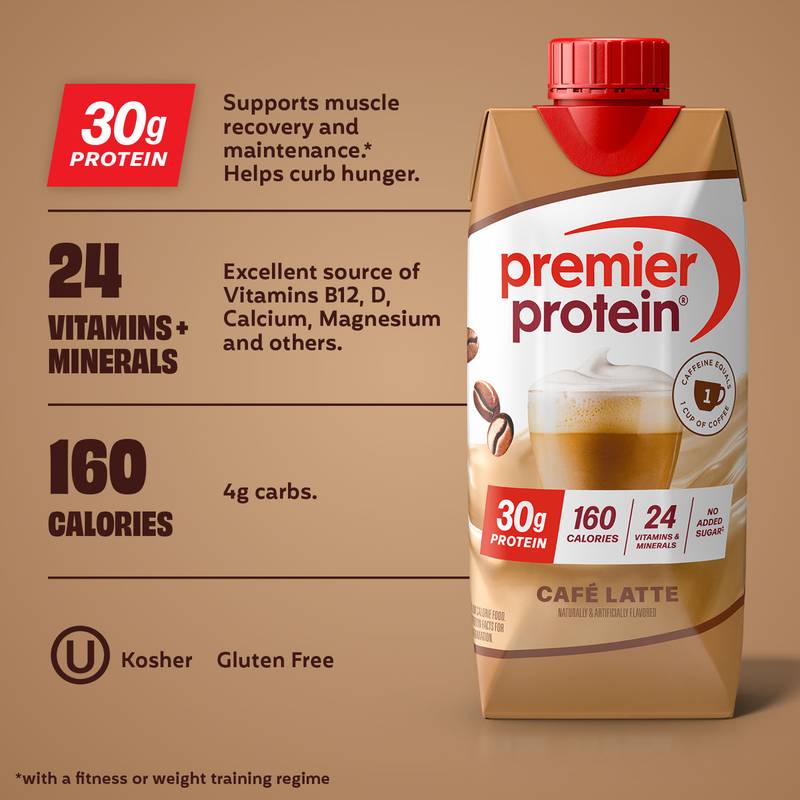 Premier Protein 30g Cafe Latte High Protein Shake 4pk 11oz Ctn