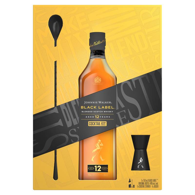 Johnnie Walker Black Label Scotch Gift Set 750ml (80 Proof