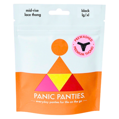 Panic Panties Underwear L/XL Black Lace Thong