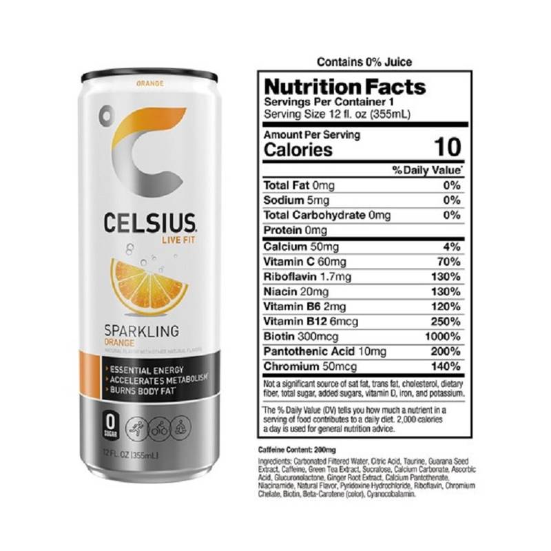 CELSIUS Sparkling Orange Essential Energy Drink, 4 Pack 12oz Can- XL