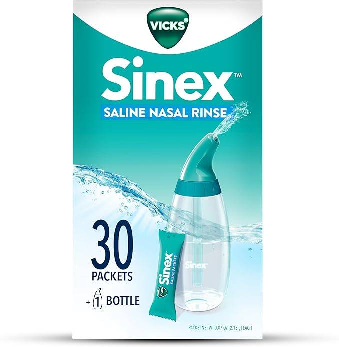 Vicks Sinex Saline Nasal Rinse Starter Kit, 1 Bottle + 30 Packets