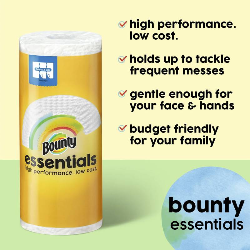 Bounty 12ct Essentials, Select-A-Size, Paper Towels, White, Double Rolls