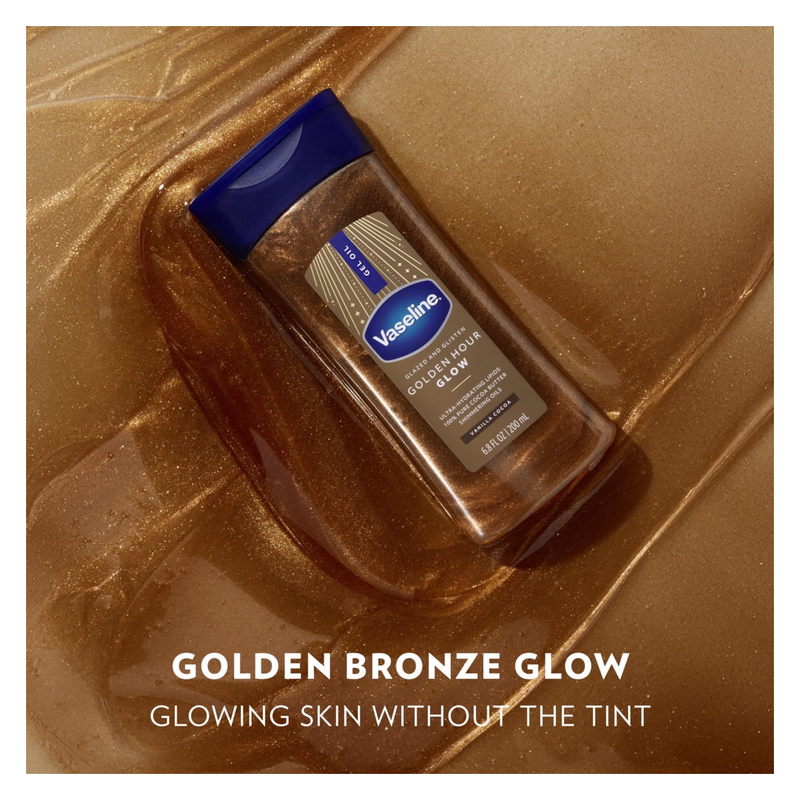 Vaseline Glazed & Glisten Vanilla Cocoa Shimmering Gel Body Oil, Golden Hour Glow, 6.8oz