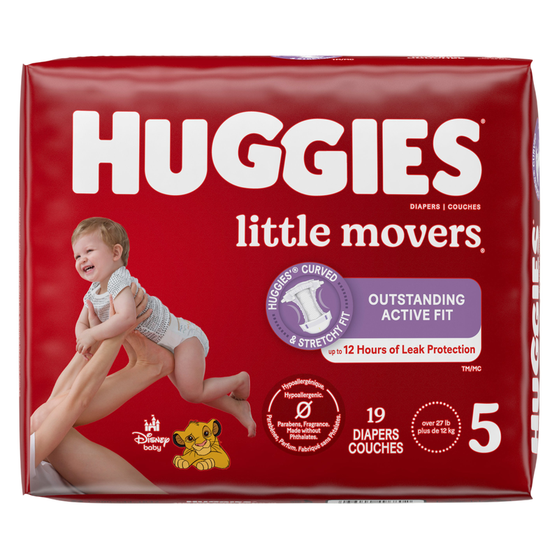 Huggies Little Movers Baby Diapers, Size 5 (27+ lbs), 19 Ct