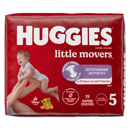 Huggies Little Movers Baby Diapers, Size 5 (27+ lbs), 19 Ct