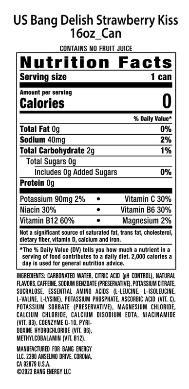 Bang Energy Delish Strawberry Kiss 16oz Can