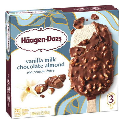 Haagen Dazs Vanilla Milk Chocolate Almond Ice Cream Bars, 3ct