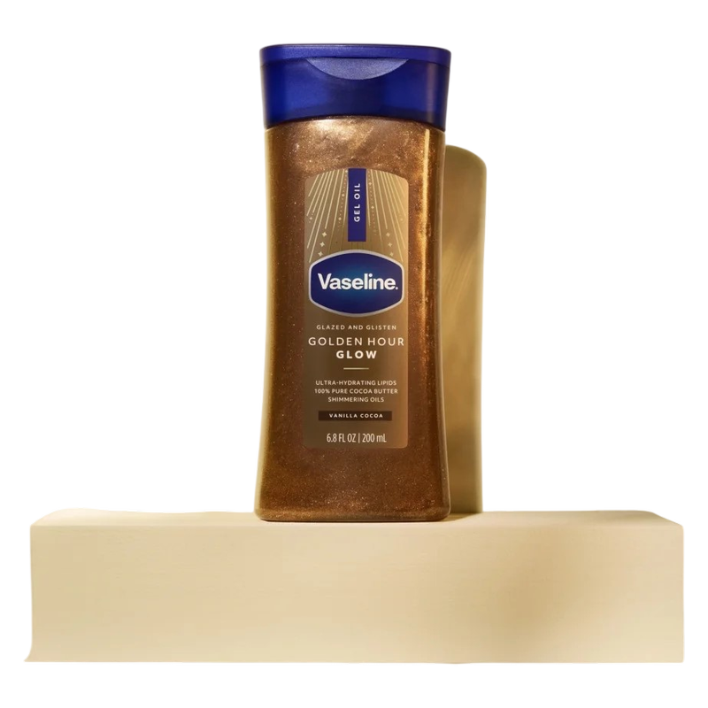 Vaseline Glazed & Glisten Vanilla Cocoa Shimmering Gel Body Oil, Golden Hour Glow, 6.8oz