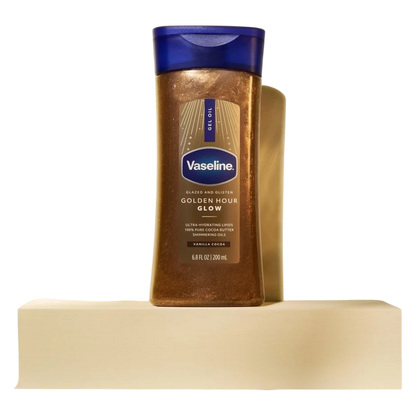 Vaseline Glazed & Glisten Vanilla Cocoa Shimmering Gel Body Oil, Golden Hour Glow, 6.8oz