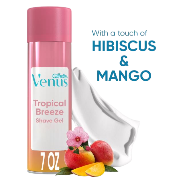 Gillette Venus Tropical Breeze Mango & Hibiscus Scented Shave Gel, Women’s Shaving Cream, 7 oz