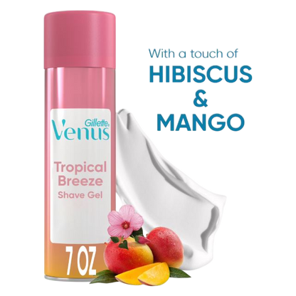 Gillette Venus Tropical Breeze Mango & Hibiscus Scented Shave Gel, Women’s Shaving Cream, 7 oz