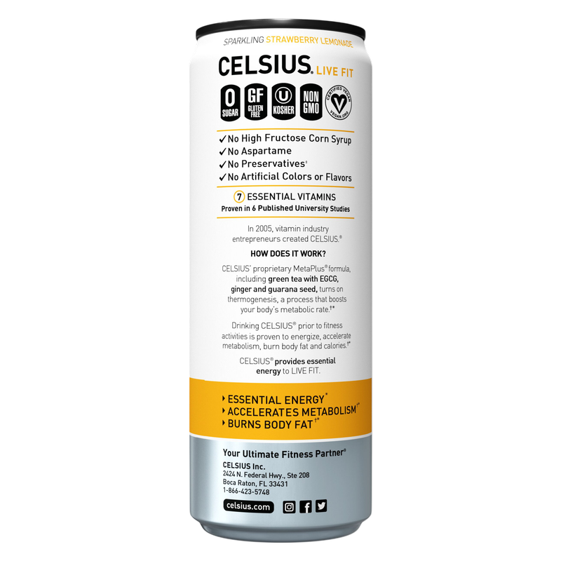 CELSIUS Sparkling Strawberry Lemonade Essential Energy Drink 12oz Can