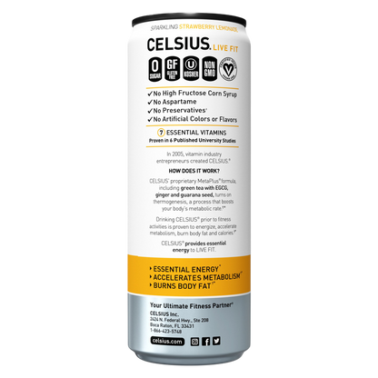 CELSIUS Sparkling Strawberry Lemonade Essential Energy Drink 12oz Can