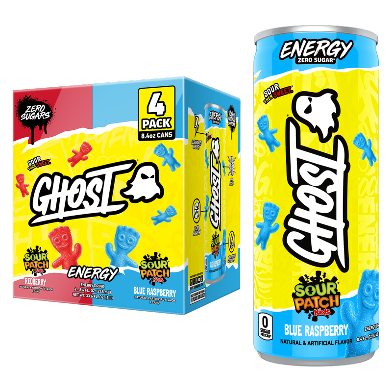 GHOST Energy Zero Sugar Sour Patch Kids Variety Pack 4pk 8.4oz Can