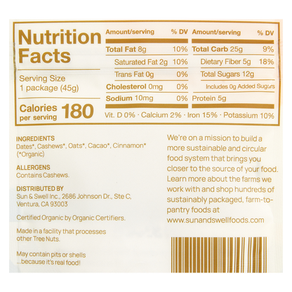 Sun & Swell Oatmeal Cacao Chip Energy Bites 1.6oz Bag
