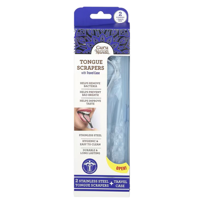 GuruNanda, Tongue Scrapers with Travel Case, 2 Piece Kit