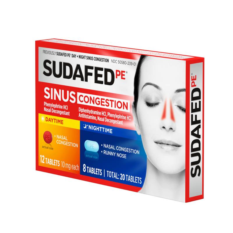 Sudafed PE Sinus Congestion Day + Night Tablets, 20 Count