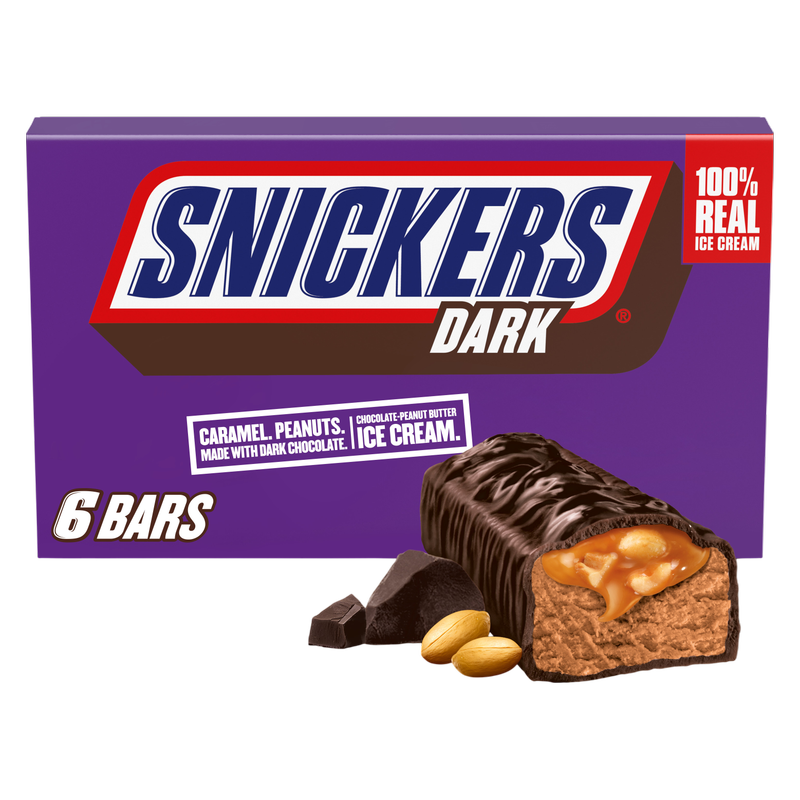 SNICKERS Ice Cream, Dark Chocolatey Peanut Butter Ice Cream Bars, 6ct