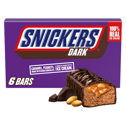 SNICKERS Ice Cream, Dark Chocolatey Peanut Butter Ice Cream Bars, 6ct