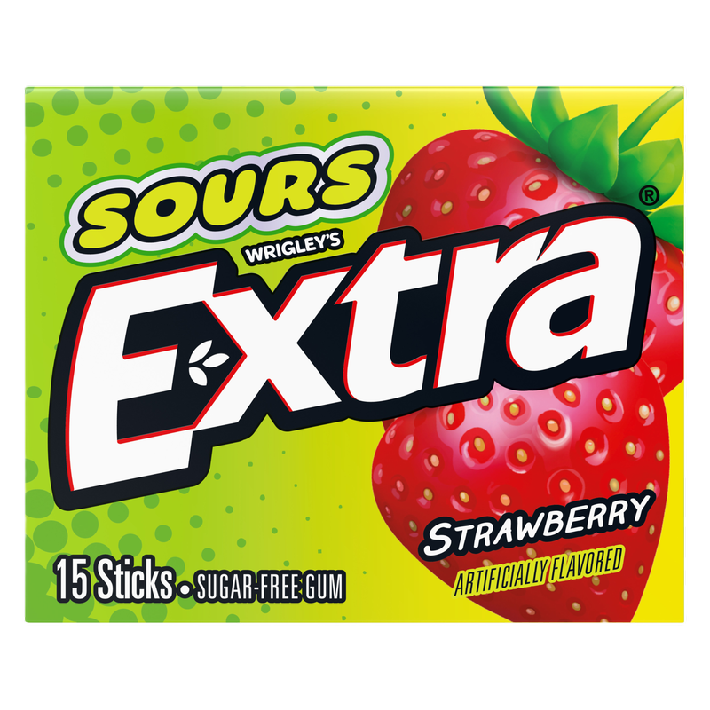 EXTRA SOURS Strawberry Sugar Free Chewing Gum, 15 Stick Pack