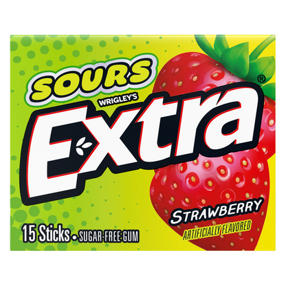 EXTRA SOURS Strawberry Sugar Free Chewing Gum, 15 Stick Pack