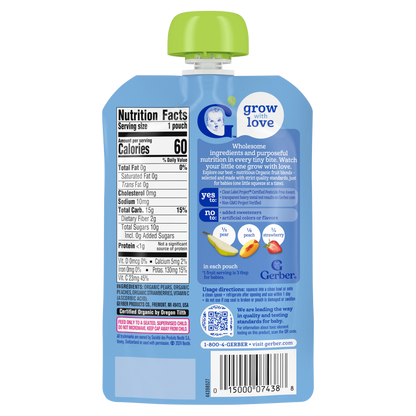 Gerber Organic Pear Peach Strawberry Pouch 3.5oz