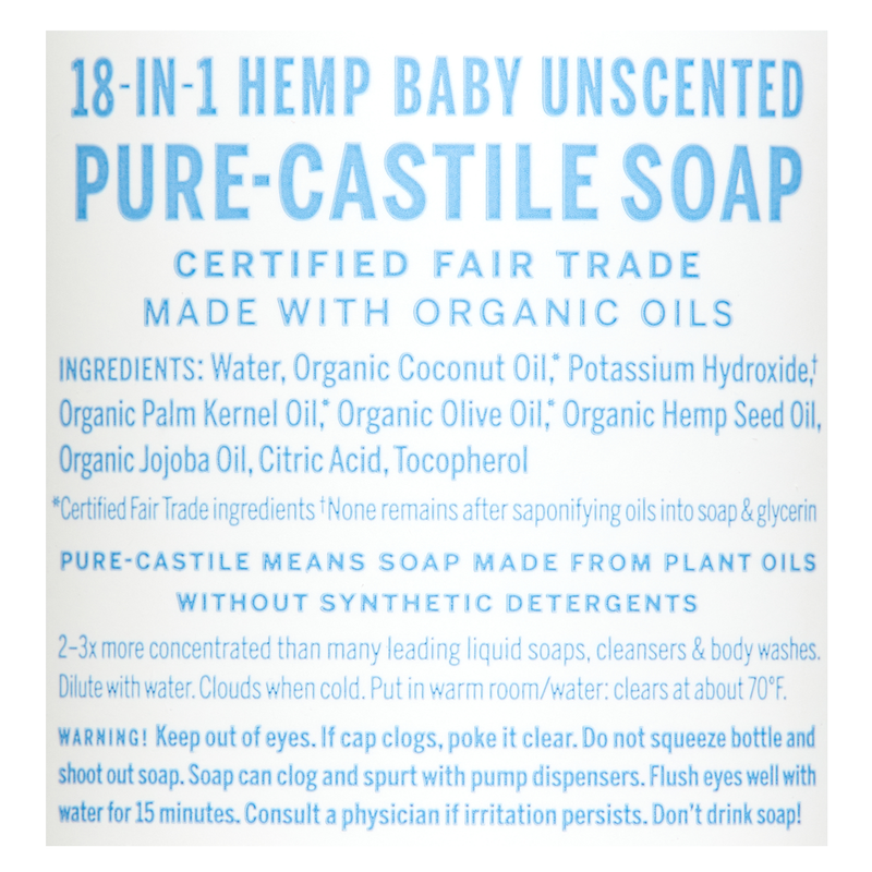 Dr. Bronner's 18-In-1 Hemp Baby Pure Castile Soap Unscented 32oz