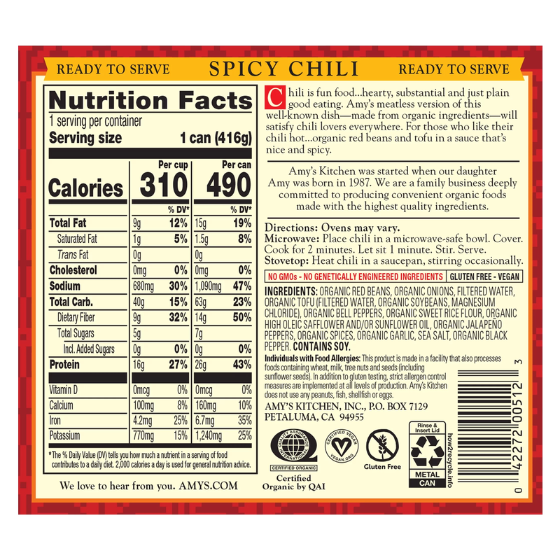 Amy's Organic Spicy Chili 14.7oz