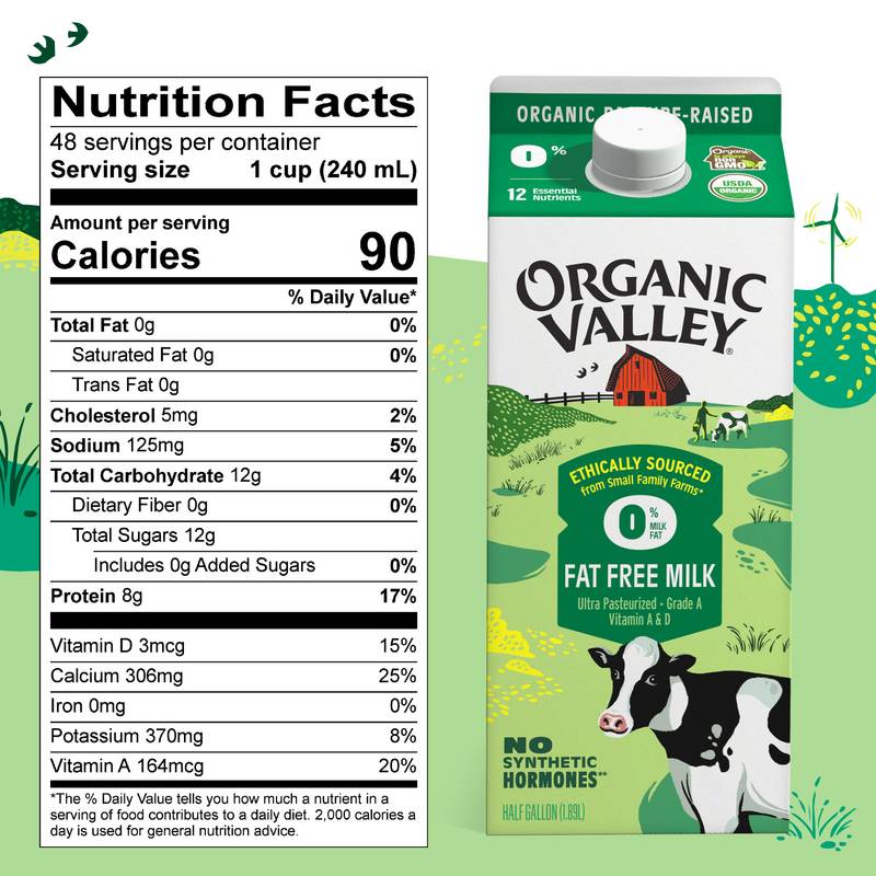 Organic Valley Fat Free Milk 1/2 Gallon CA