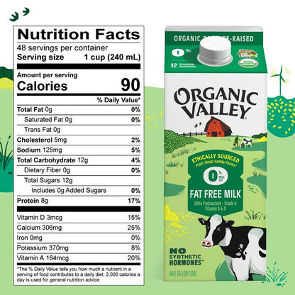 Organic Valley Fat Free Milk 1/2 Gallon CA