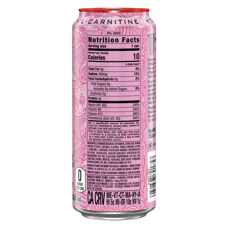 Monster Energy Ultra Strawberry Dreams Energy Drink 16oz Can