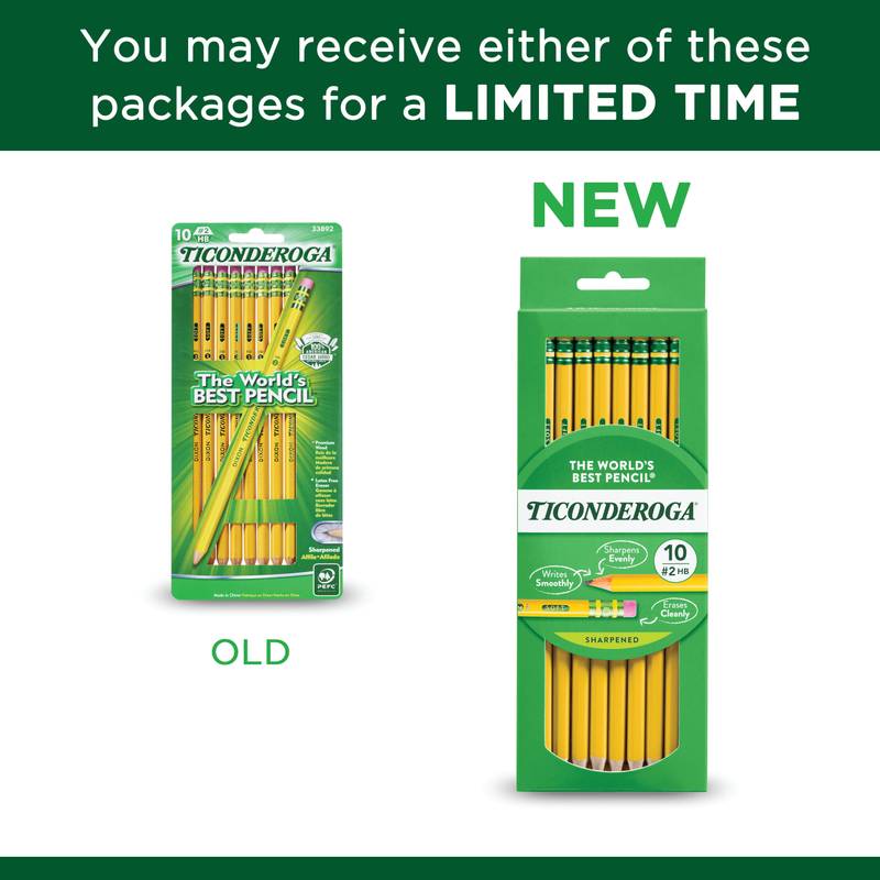Ticonderoga #2 Pre-Sharpened Pencils, Yellow, 10 ct