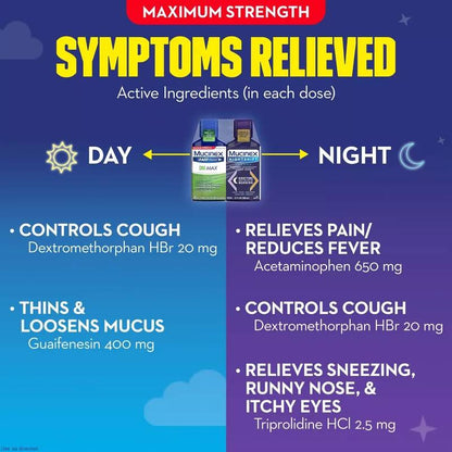 Mucinex DM Max & Mucinex Nightshift Cold & Flu Combo, 2 x 6oz