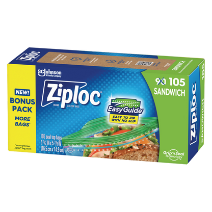 Ziploc Easy Guide Sandwich Bags, 105ct