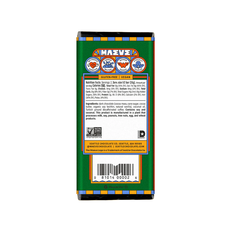MAEVE Pike Place Espresso Dark Chocolate Truffle Bar, 2.5 oz