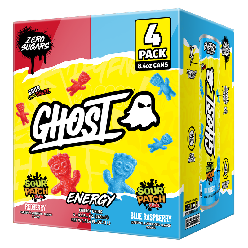 GHOST Energy Zero Sugar Sour Patch Kids Variety Pack 4pk 8.4oz Can