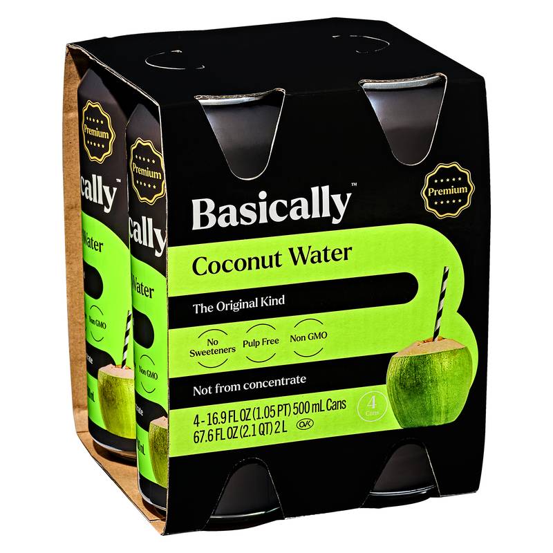 coconutページ Basically Premium Coconut Water 4pk 16.9oz Can - Basically – BevMo!