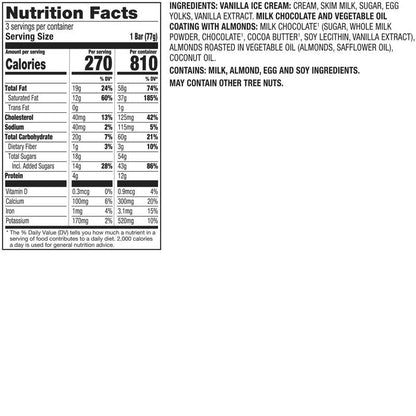 Haagen Dazs Vanilla Milk Chocolate Almond Ice Cream Bars, 3ct