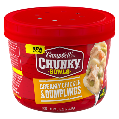 Campbell’s® Chunky® Soup, Creamy Chicken and Dumplings Soup, 15.25 oz Microwavable Bowl