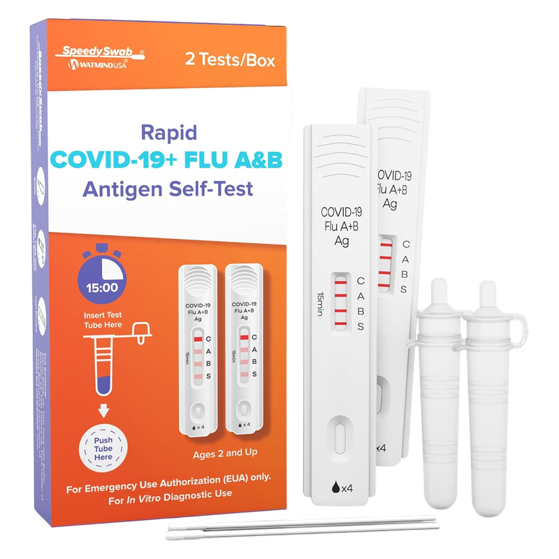 SpeedySwab™ at-home covid-19 and flu a/b test kit, results in 15 minutes, 2 tests